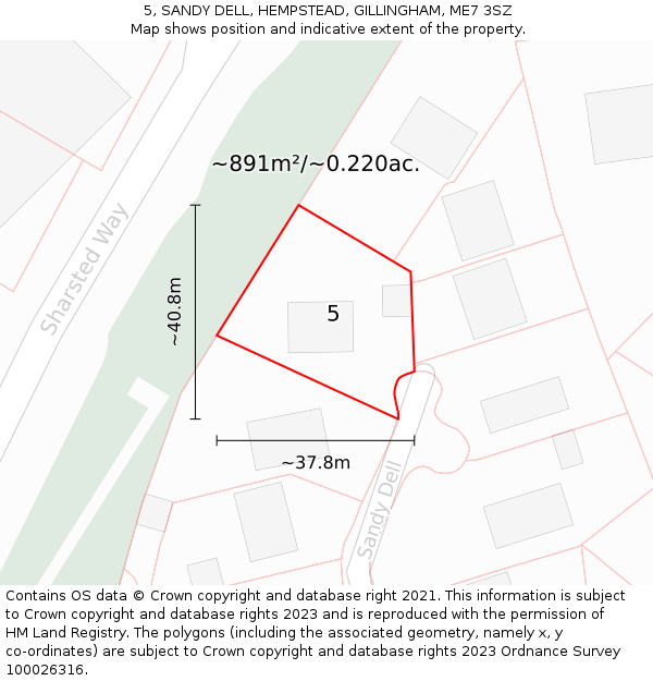 5, SANDY DELL, HEMPSTEAD, GILLINGHAM, ME7 3SZ: Plot and title map