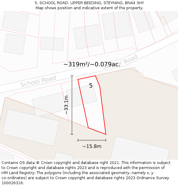 5, SCHOOL ROAD, UPPER BEEDING, STEYNING, BN44 3HY: Plot and title map