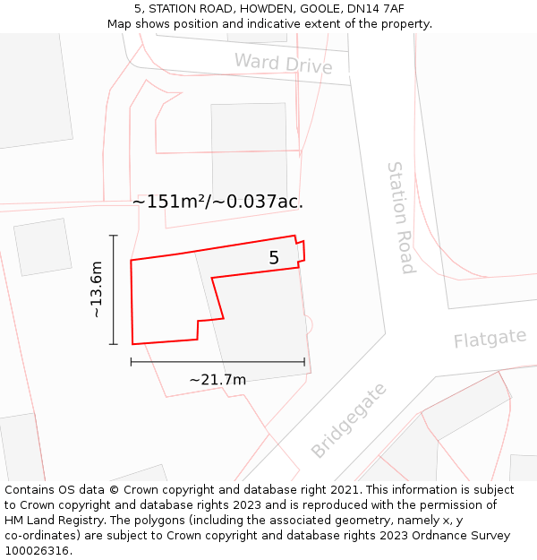 5, STATION ROAD, HOWDEN, GOOLE, DN14 7AF: Plot and title map