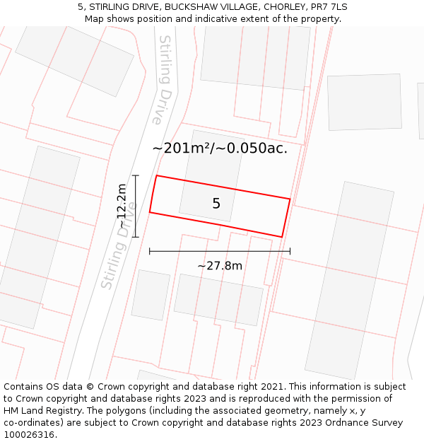 5, STIRLING DRIVE, BUCKSHAW VILLAGE, CHORLEY, PR7 7LS: Plot and title map
