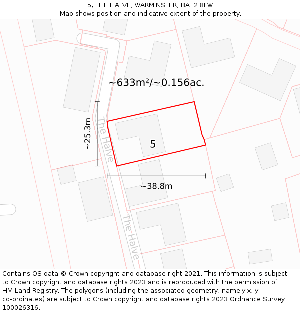5, THE HALVE, WARMINSTER, BA12 8FW: Plot and title map