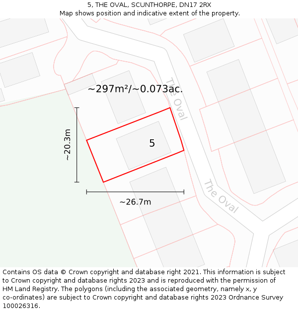 5, THE OVAL, SCUNTHORPE, DN17 2RX: Plot and title map