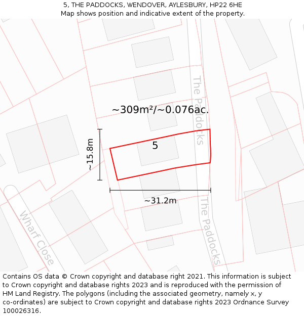 5, THE PADDOCKS, WENDOVER, AYLESBURY, HP22 6HE: Plot and title map