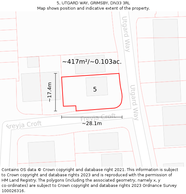 5, UTGARD WAY, GRIMSBY, DN33 3RL: Plot and title map