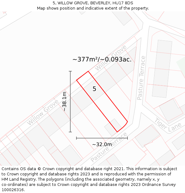 5, WILLOW GROVE, BEVERLEY, HU17 8DS: Plot and title map