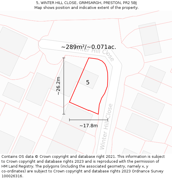 5, WINTER HILL CLOSE, GRIMSARGH, PRESTON, PR2 5BJ: Plot and title map