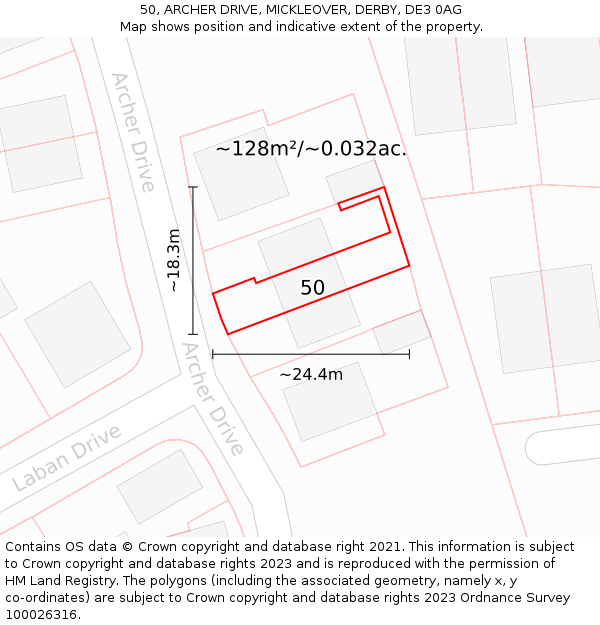 50, ARCHER DRIVE, MICKLEOVER, DERBY, DE3 0AG: Plot and title map