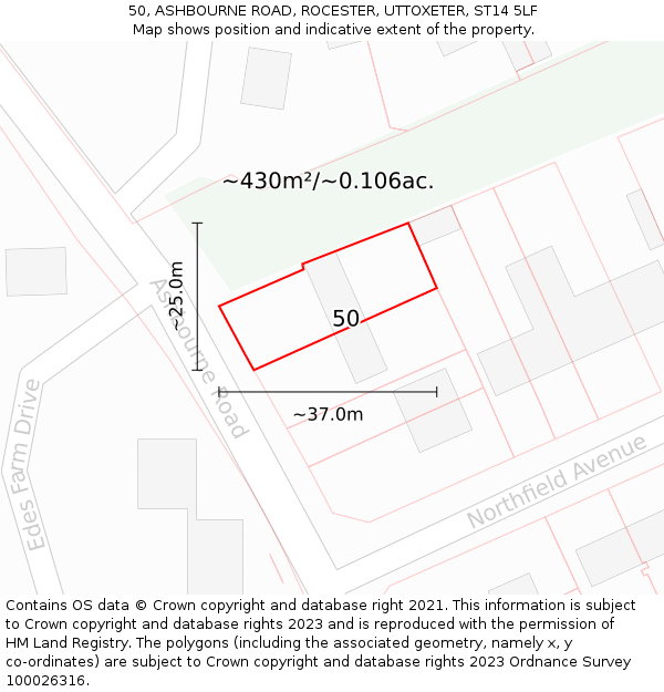 50, ASHBOURNE ROAD, ROCESTER, UTTOXETER, ST14 5LF: Plot and title map