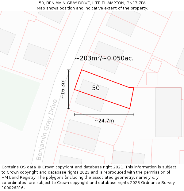 50, BENJAMIN GRAY DRIVE, LITTLEHAMPTON, BN17 7FA: Plot and title map