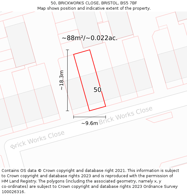 50, BRICKWORKS CLOSE, BRISTOL, BS5 7BF: Plot and title map