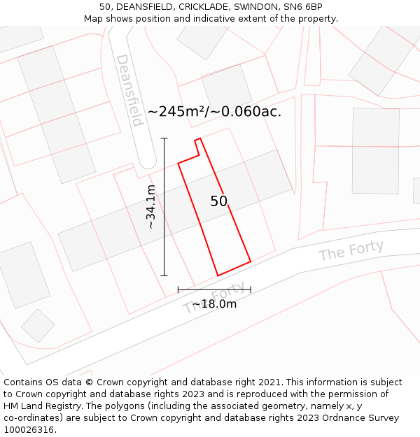 50, DEANSFIELD, CRICKLADE, SWINDON, SN6 6BP: Plot and title map