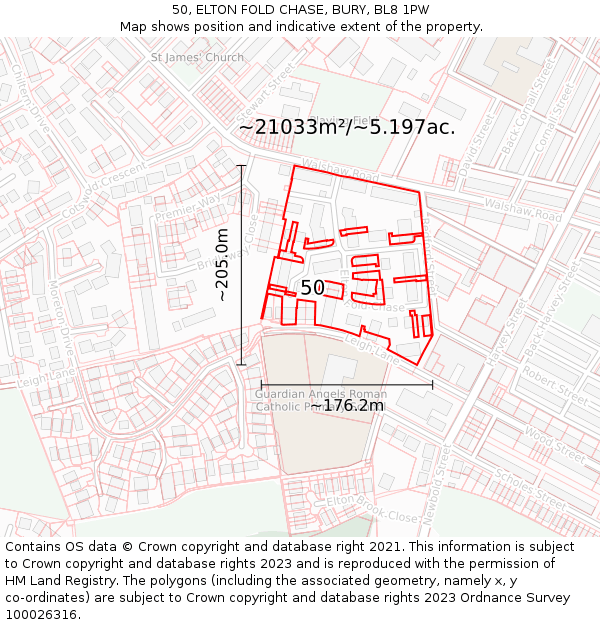 50, ELTON FOLD CHASE, BURY, BL8 1PW: Plot and title map