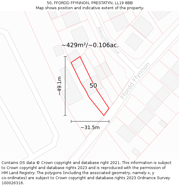 50, FFORDD FFYNNON, PRESTATYN, LL19 8BB: Plot and title map