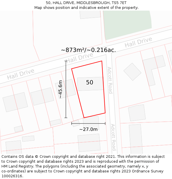 50, HALL DRIVE, MIDDLESBROUGH, TS5 7ET: Plot and title map