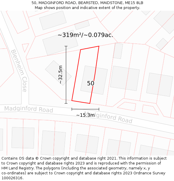 50, MADGINFORD ROAD, BEARSTED, MAIDSTONE, ME15 8LB: Plot and title map