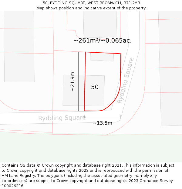 50, RYDDING SQUARE, WEST BROMWICH, B71 2AB: Plot and title map