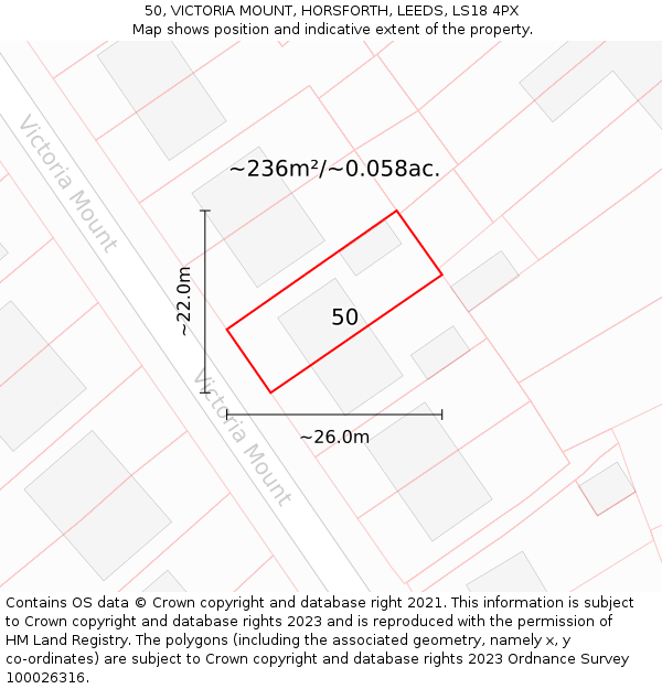 50, VICTORIA MOUNT, HORSFORTH, LEEDS, LS18 4PX: Plot and title map