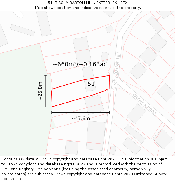 51, BIRCHY BARTON HILL, EXETER, EX1 3EX: Plot and title map
