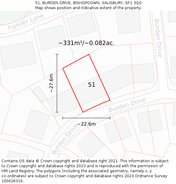 51, BURDEN DRIVE, BISHOPDOWN, SALISBURY, SP1 3QG: Plot and title map