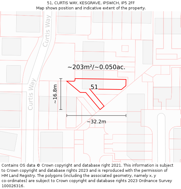 51, CURTIS WAY, KESGRAVE, IPSWICH, IP5 2FF: Plot and title map