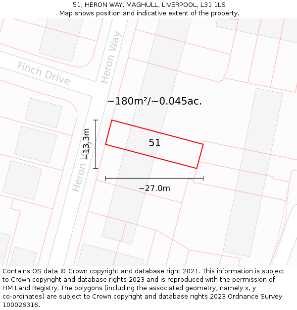 51, HERON WAY, MAGHULL, LIVERPOOL, L31 1LS: Plot and title map