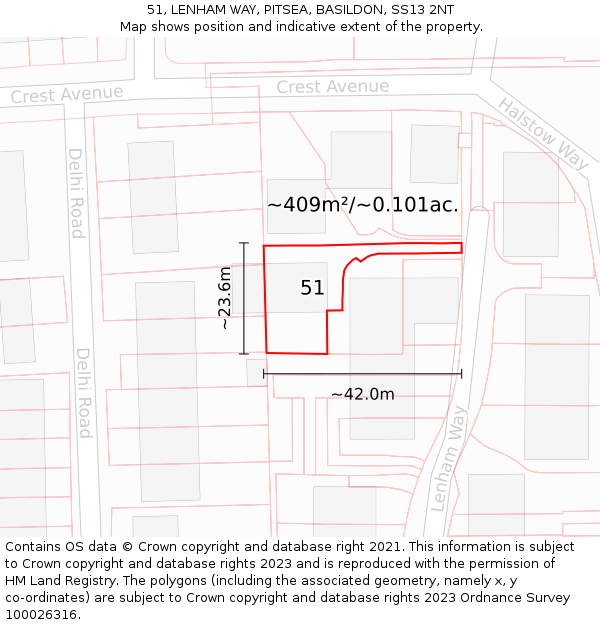 51, LENHAM WAY, PITSEA, BASILDON, SS13 2NT: Plot and title map