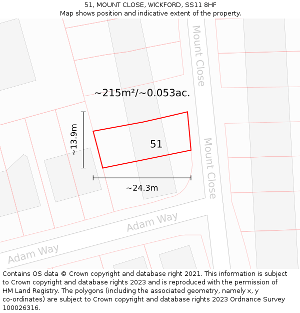 51, MOUNT CLOSE, WICKFORD, SS11 8HF: Plot and title map