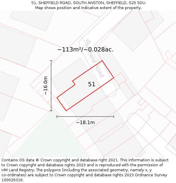 51, SHEFFIELD ROAD, SOUTH ANSTON, SHEFFIELD, S25 5DU: Plot and title map