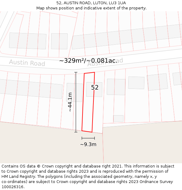 52, AUSTIN ROAD, LUTON, LU3 1UA: Plot and title map