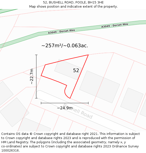 52, BUSHELL ROAD, POOLE, BH15 3HE: Plot and title map