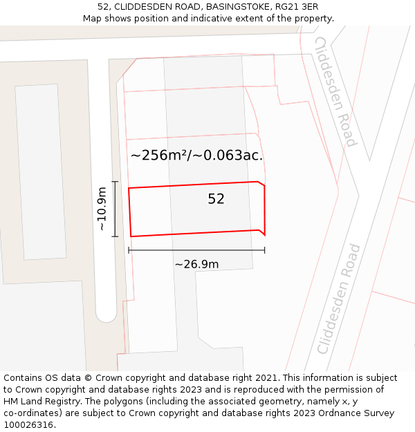 52, CLIDDESDEN ROAD, BASINGSTOKE, RG21 3ER: Plot and title map