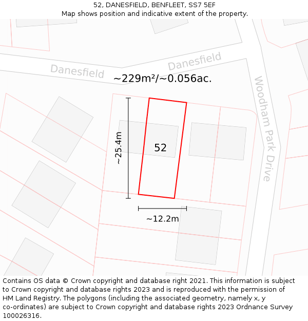52, DANESFIELD, BENFLEET, SS7 5EF: Plot and title map