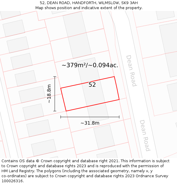 52, DEAN ROAD, HANDFORTH, WILMSLOW, SK9 3AH: Plot and title map