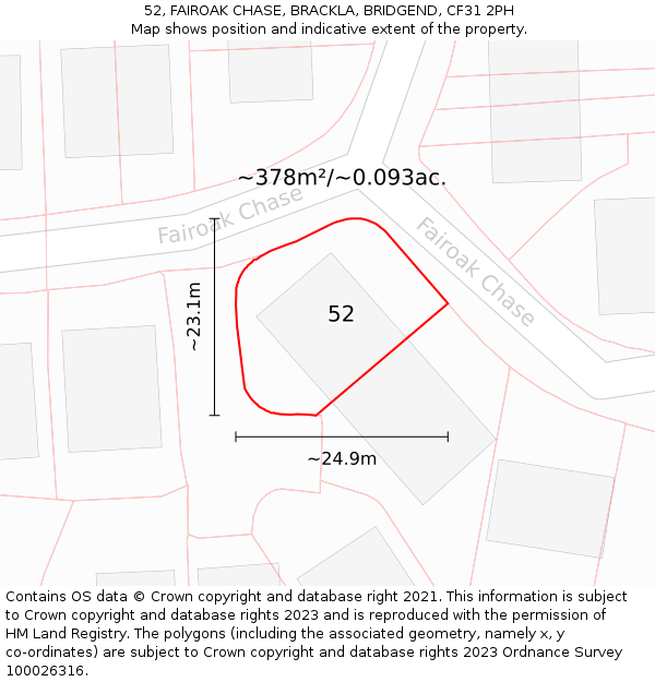 52, FAIROAK CHASE, BRACKLA, BRIDGEND, CF31 2PH: Plot and title map