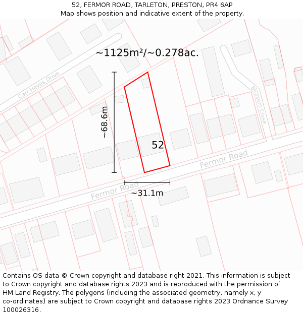 52, FERMOR ROAD, TARLETON, PRESTON, PR4 6AP: Plot and title map