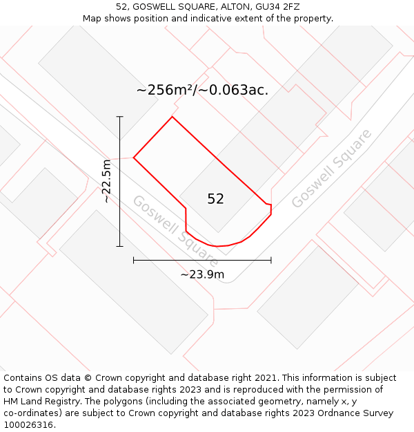 52, GOSWELL SQUARE, ALTON, GU34 2FZ: Plot and title map