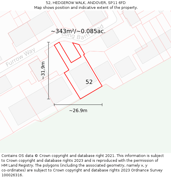 52, HEDGEROW WALK, ANDOVER, SP11 6FD: Plot and title map