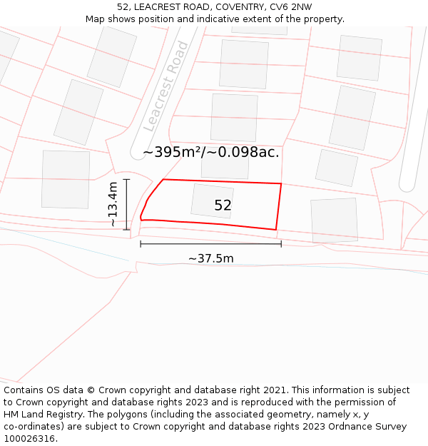 52, LEACREST ROAD, COVENTRY, CV6 2NW: Plot and title map