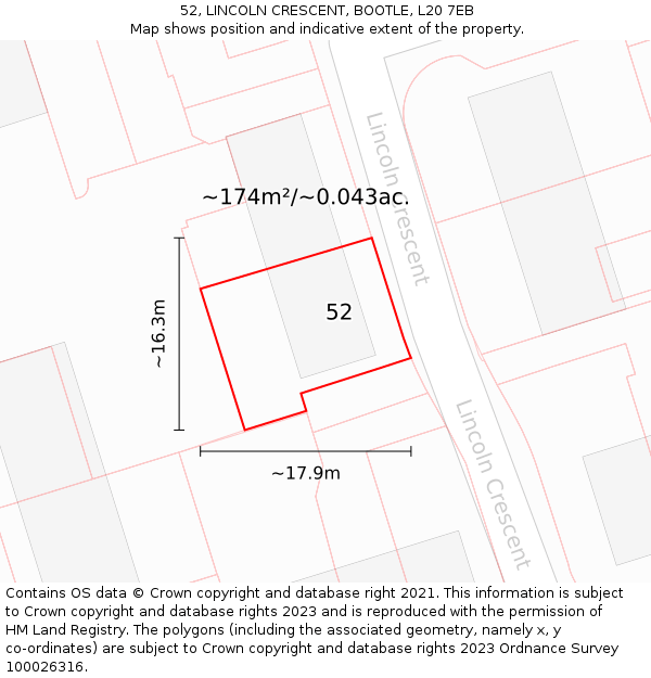 52, LINCOLN CRESCENT, BOOTLE, L20 7EB: Plot and title map