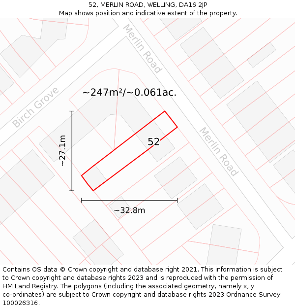 52, MERLIN ROAD, WELLING, DA16 2JP: Plot and title map