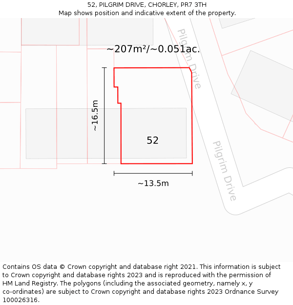 52, PILGRIM DRIVE, CHORLEY, PR7 3TH: Plot and title map