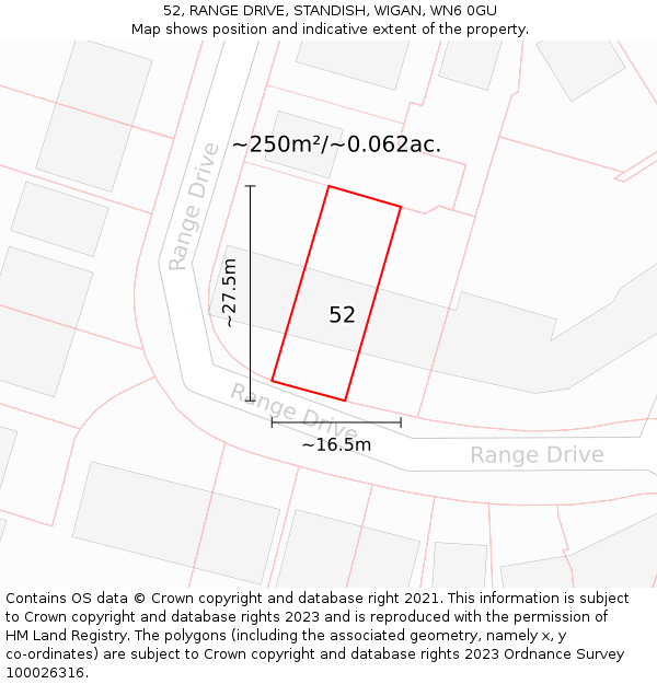 52, RANGE DRIVE, STANDISH, WIGAN, WN6 0GU: Plot and title map