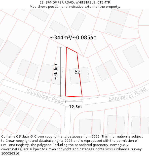 52, SANDPIPER ROAD, WHITSTABLE, CT5 4TP: Plot and title map