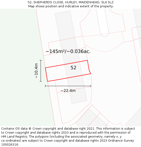 52, SHEPHERDS CLOSE, HURLEY, MAIDENHEAD, SL6 5LZ: Plot and title map