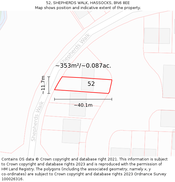 52, SHEPHERDS WALK, HASSOCKS, BN6 8EE: Plot and title map
