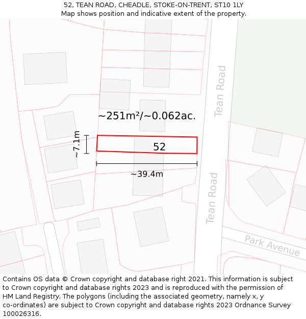 52, TEAN ROAD, CHEADLE, STOKE-ON-TRENT, ST10 1LY: Plot and title map