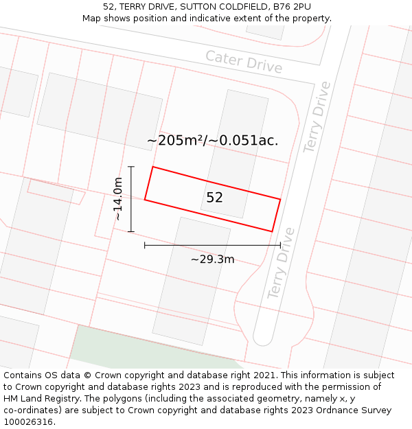 52, TERRY DRIVE, SUTTON COLDFIELD, B76 2PU: Plot and title map