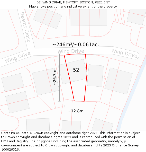 52, WING DRIVE, FISHTOFT, BOSTON, PE21 0NT: Plot and title map