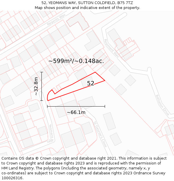52, YEOMANS WAY, SUTTON COLDFIELD, B75 7TZ: Plot and title map