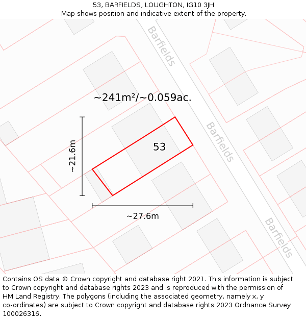 53, BARFIELDS, LOUGHTON, IG10 3JH: Plot and title map